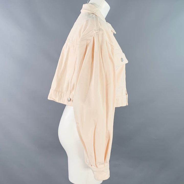 NA-KD Size 4 Cream Cotton Denim Twill Bishop Sleeve Cropped Jacket
