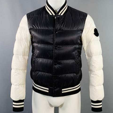 MONCLER Size S Beaufortain White Black Color Block Polyamide Zip Snaps Bomber Jacket