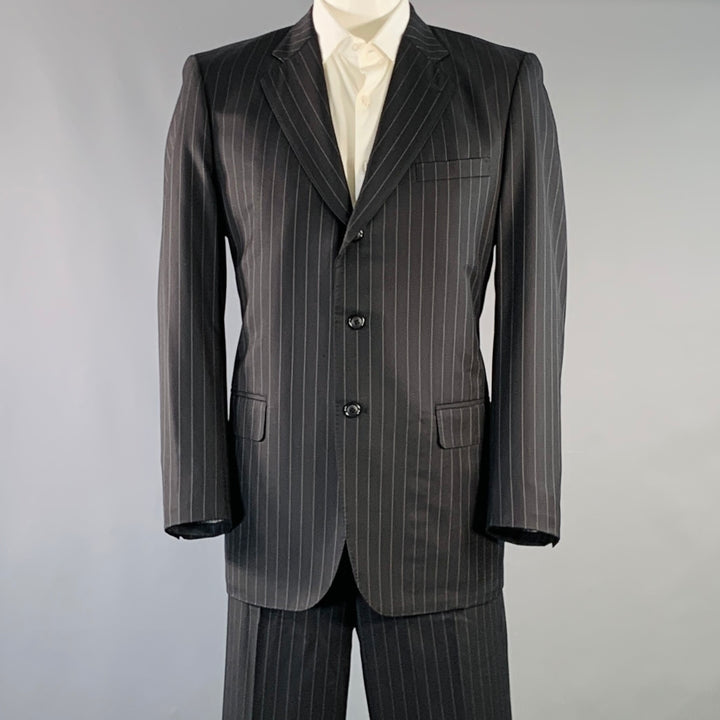 SIMPSON SIN TAILOR Size 42 Long Black White Pinstripe Wool Silk Suit