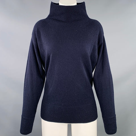 GOBI Size S Navy Cashmere Rib Knit Mock Neck Pullover