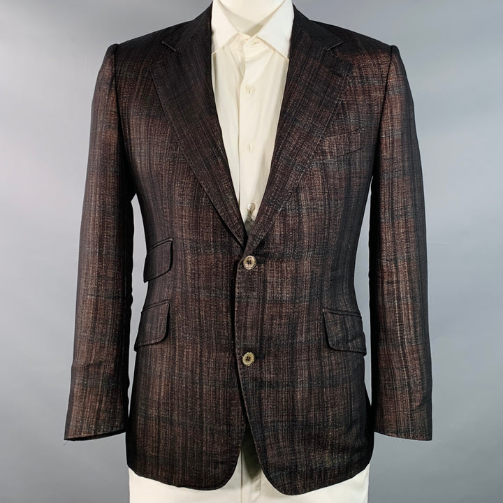 EMANUEL UNGARO Size 44 Regular Brown Metallic Wool Blend Sport Coat