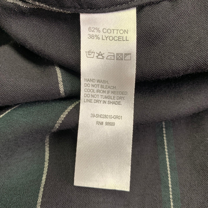TODD SNYDER Size XL Black Dark Green Stripe Cotton Blend Long Sleeve Shirt