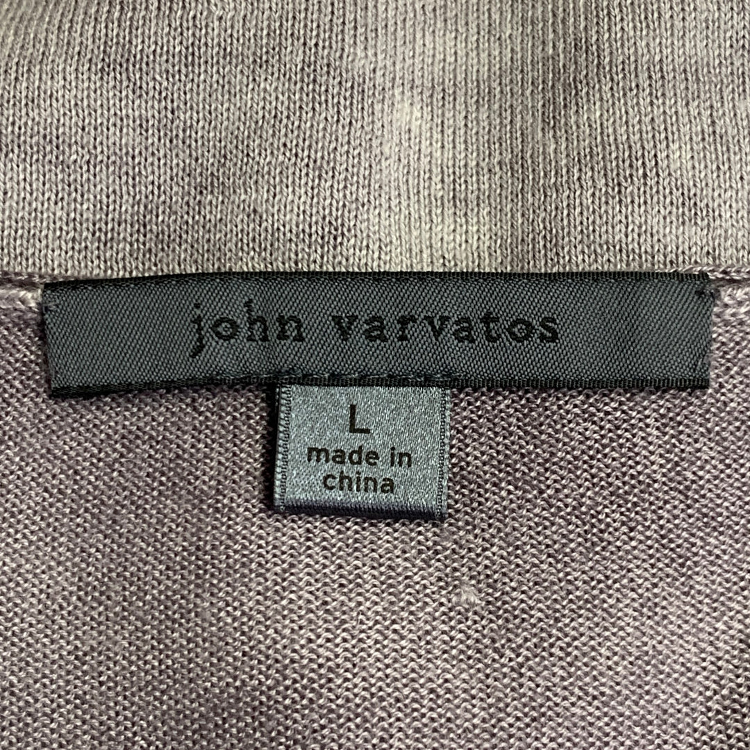 JOHN VARVATOS Size L Grey Purple Stripe Silk Cashmere V-Neck Pullover