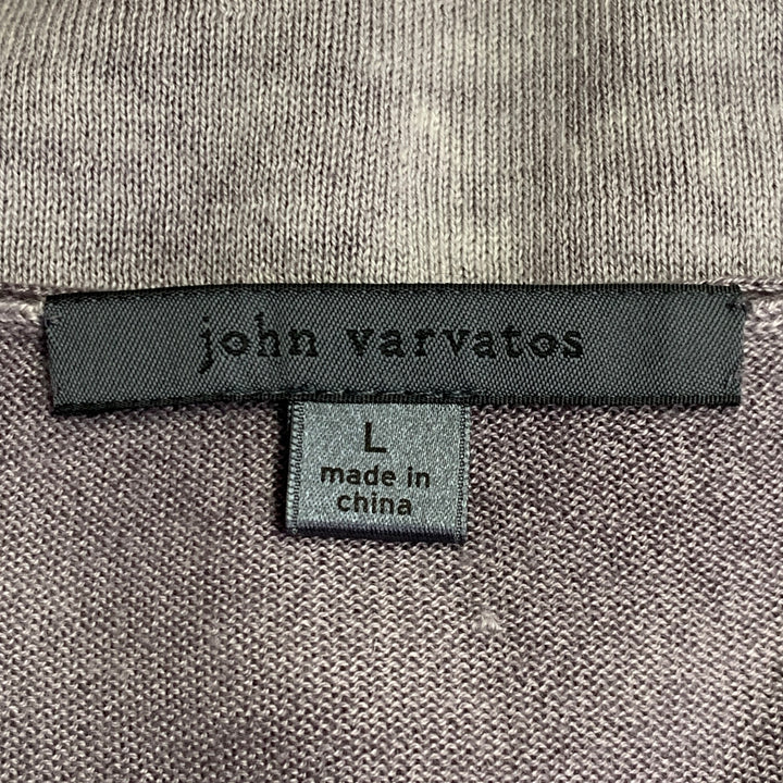 JOHN VARVATOS Size L Grey Purple Stripe Silk Cashmere V-Neck Pullover