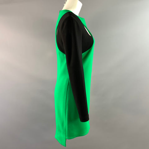 VERSACE FW2015 Size 6 Green Black Viscose Blend Color Block Long Sleeve Dress