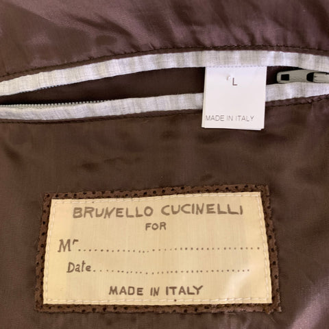 BRUNELLO CUCINELLI Size L Brown Perforated Leather Bomber Jacket