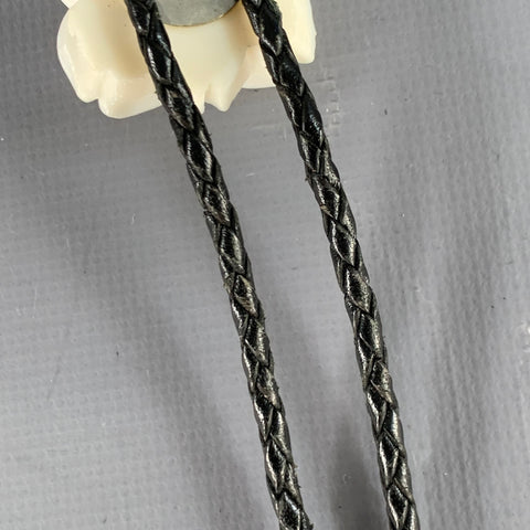 VINTAGE Black White Rose Leather Bolo Tie