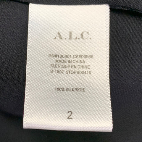 A.L.C. Size 2 Black Silk Bow Cap Sleeves Blouse Dress Top