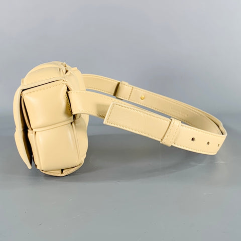 BOTTEGA VENETA Mini Cassette Tan Woven Leather Waist Bag