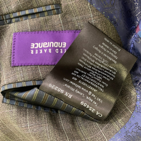 TED BAKER Chest Size 40 Grey Light Blue Tartan Wool Notch Lapel 34 31 Suit