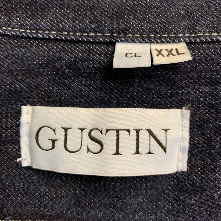 GUSTIN Size XXL Navy White Twill Cotton Trucker Jacket