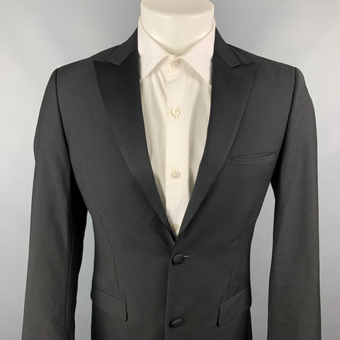 CALVIN KLEIN COLLECTION Size 36 Black Wool Peak Lapel Tuxedo Sport Coat