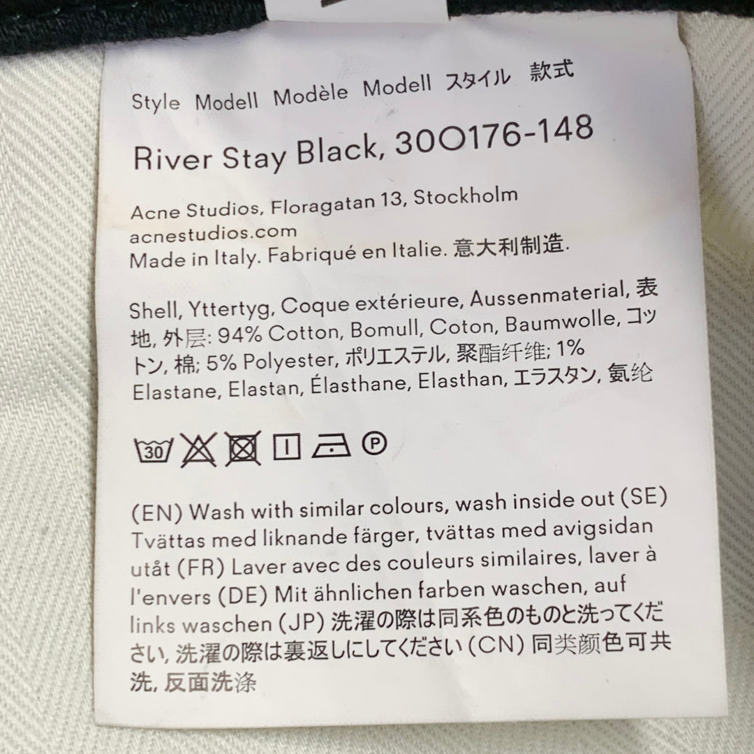 ACNE STUDIOS Size 34 River Stay Black Twill Cotton Blend Tapered Slim Five Pockets Jeans