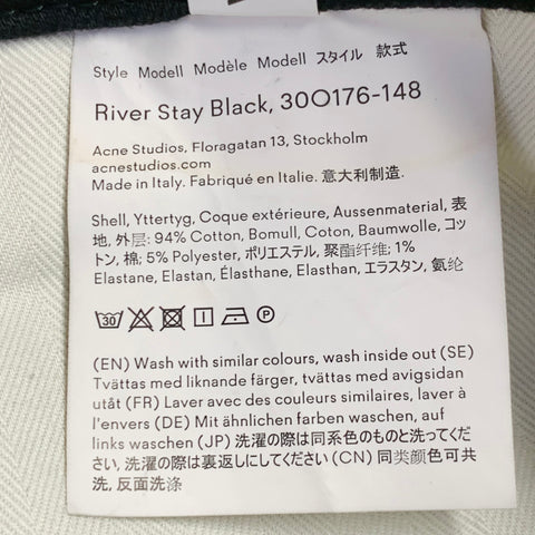 ACNE STUDIOS Size 34 River Stay Black Twill Cotton Blend Tapered Slim Five Pockets Jeans
