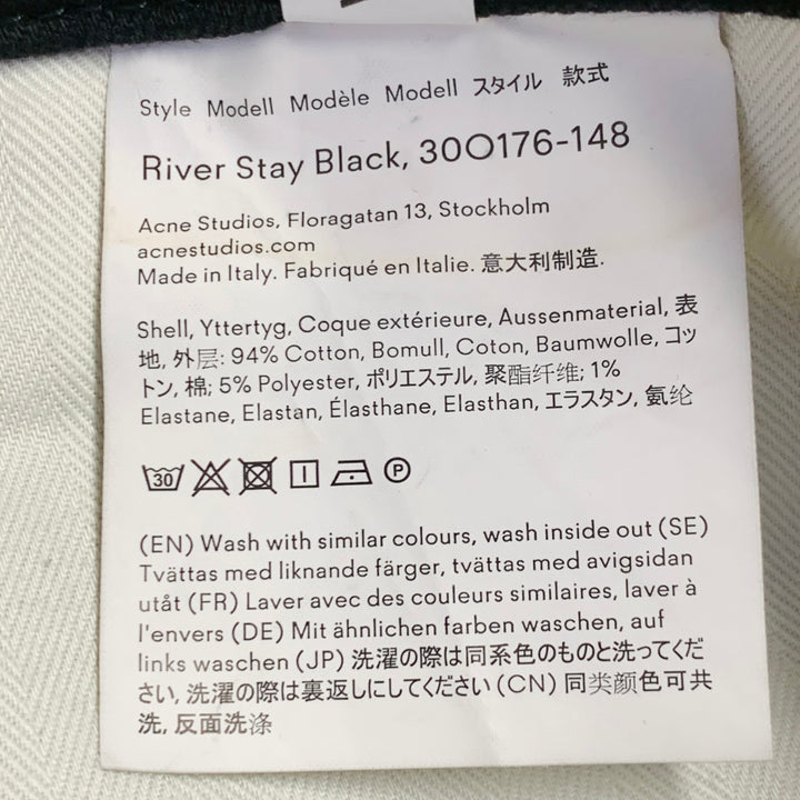 ACNE STUDIOS Size 34 River Stay Black Twill Cotton Blend Tapered Slim Five Pockets Jeans