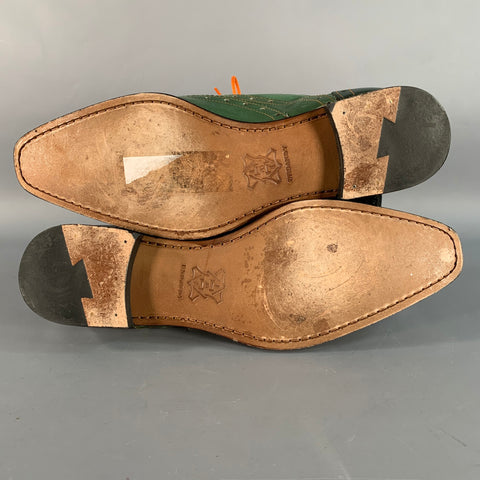 UNDANDY Size 10 Green Orange Perforated Leather Wingtip Oxford Lace-Up Shoes