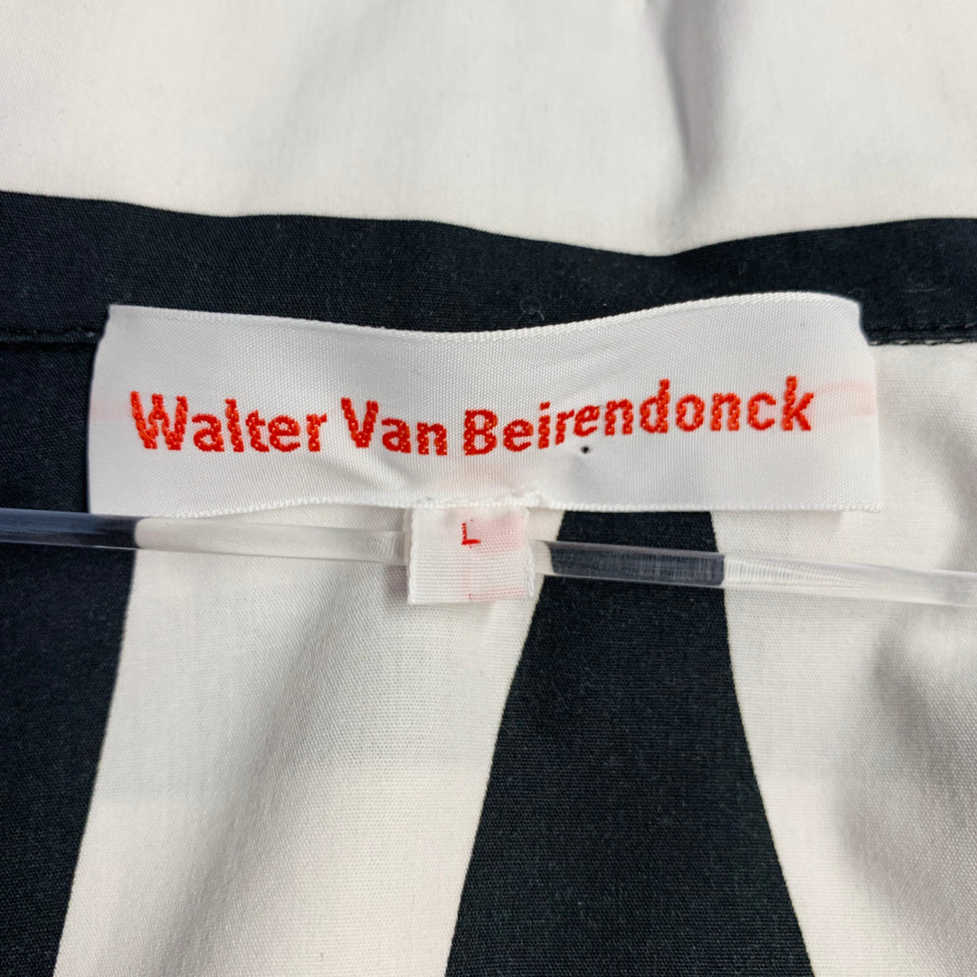 WALTER VAN BEIRENDONCK Size L Black White Graphic Cotton Long Sleeve Shirt