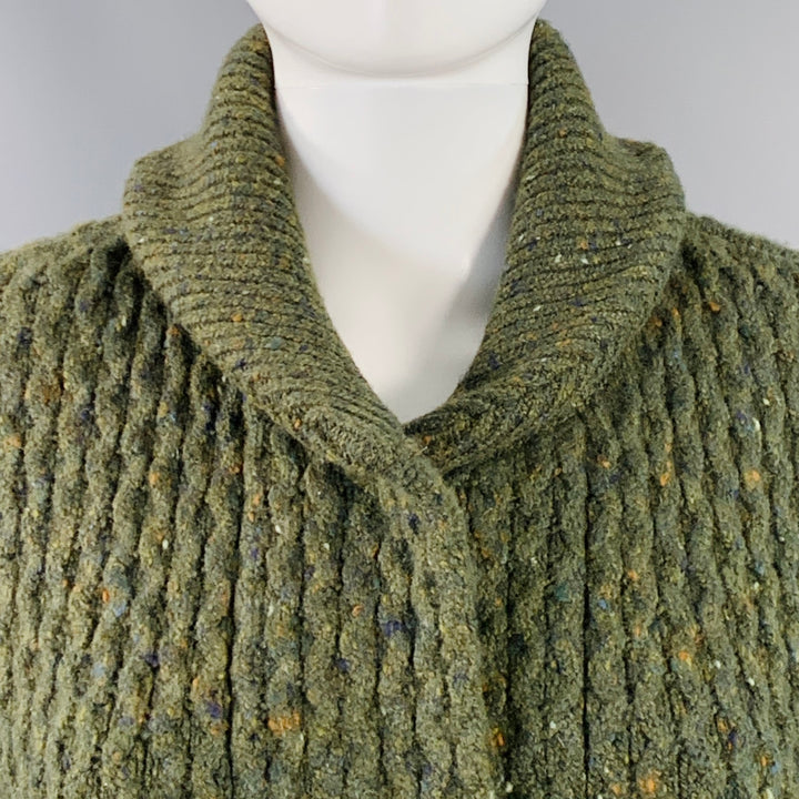 CAROLINA HERRERA Size XS Green Virgin Wool Cashmere Blend Cable Knit Coat