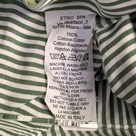 ETRO Size 45 Green White Stripe Cotton Curved Cutaway Long Sleeve Shirt