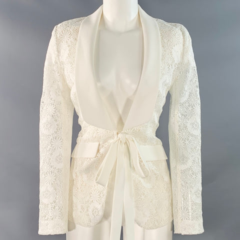 THEIA Size 6 Cream Polyester Lace Shawl Collar Jacket Blazer
