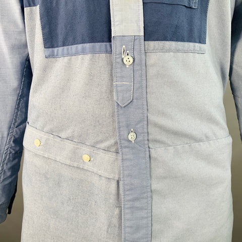 NEEDLES Size L Blue Light Blue Patchwork Deconstructed Cotton Blend Long Sleeve Shirt
