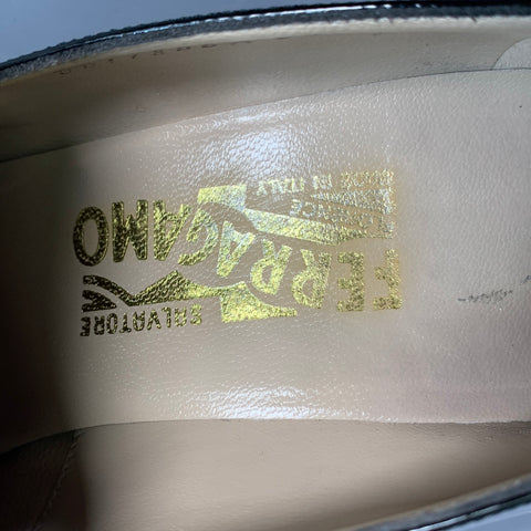 SALVATORE FERRAGAMO Size 9 Black Patent Leather Chunky heel Pumps