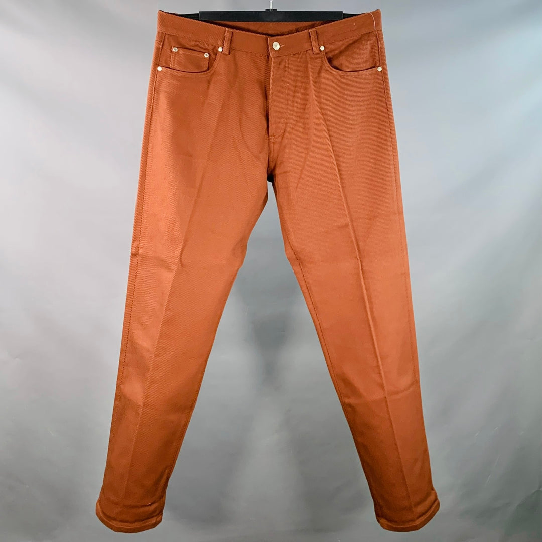 DOPPIAA Size XL Aacero Brown Twill Cotton Five Pockets Button Fly Casual Pants