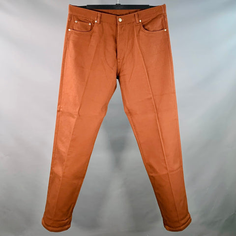 DOPPIAA Size XL Aacero Brown Twill Cotton Five Pockets Button Fly Casual Pants