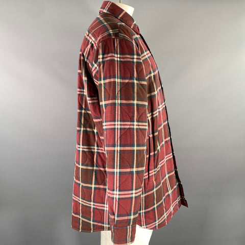 ACNE STUDIOS Size 42 Burgundy Green Beige Plaid Polyester Cotton Jacket