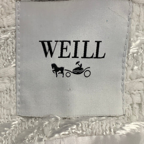 WEILL PARIS Size 12 White Cotton Blend Tweed Collarless Hook Eye Coat