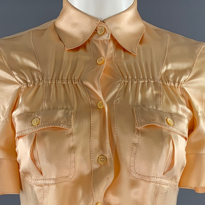 PRADA Size 4 Orange Silk Short Sleeve Blouse