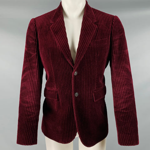 BURBERRY PRORSUM Talla 40 Abrigo deportivo con solapa de muesca de algodón de pana burdeos