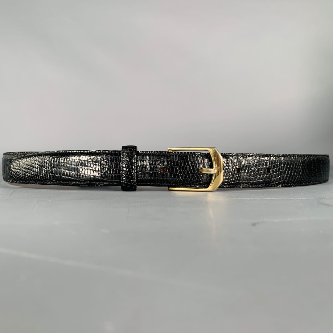 SAKS FIFTH AVENUE Size 40 Black Gold Lizard Leather Brass  display picture 1