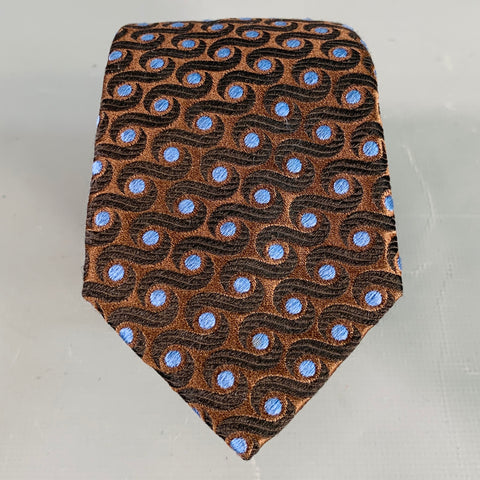 PRADA Brown Blue Polka Dot Silk Skinny Tie