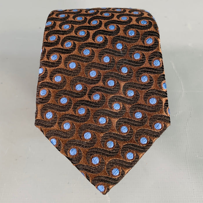 PRADA Brown Blue Polka Dot Silk Skinny Tie