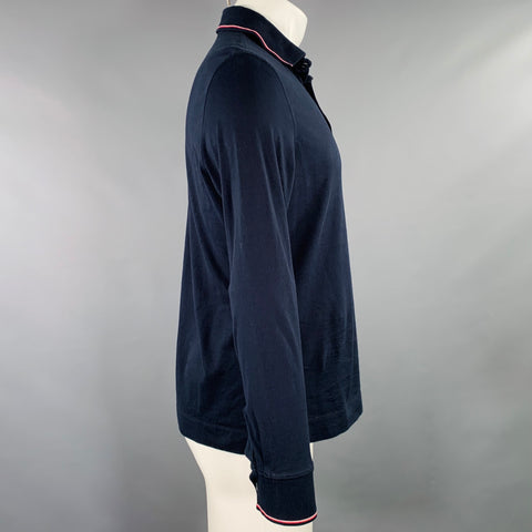 ERMENEGILDO ZEGNA Size M Navy Red White Contrast Trim Cotton Pullover
