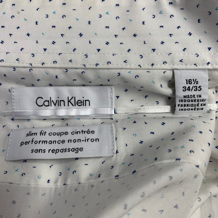 CALVIN KLEIN Size L White Blue Letters Cotton Long Sleeve Shirt