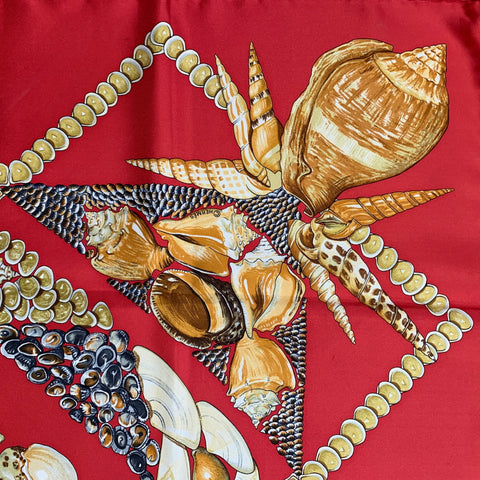 HERMES Red Gold Print Silk Scarves