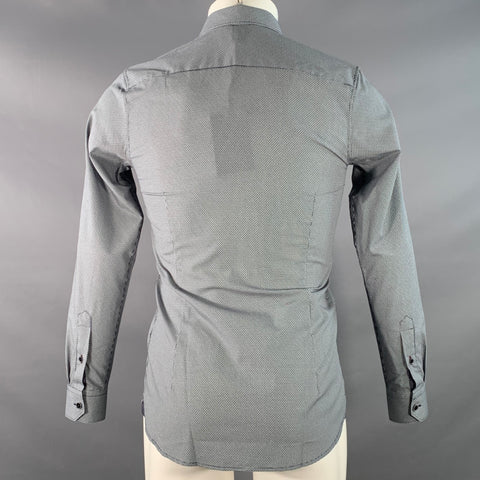 TED BAKER Size XS Femme Navy White Geometric Cotton Spread Collar Long Sleeve Shirt