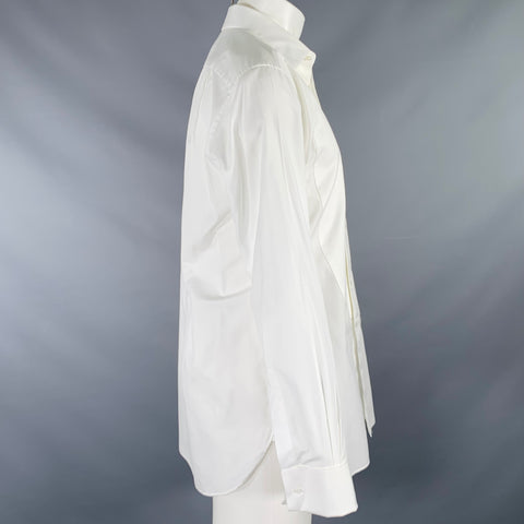 ERMENEGILDO ZEGNA Size M White Cotton Tuxedo Long Sleeve Shirt