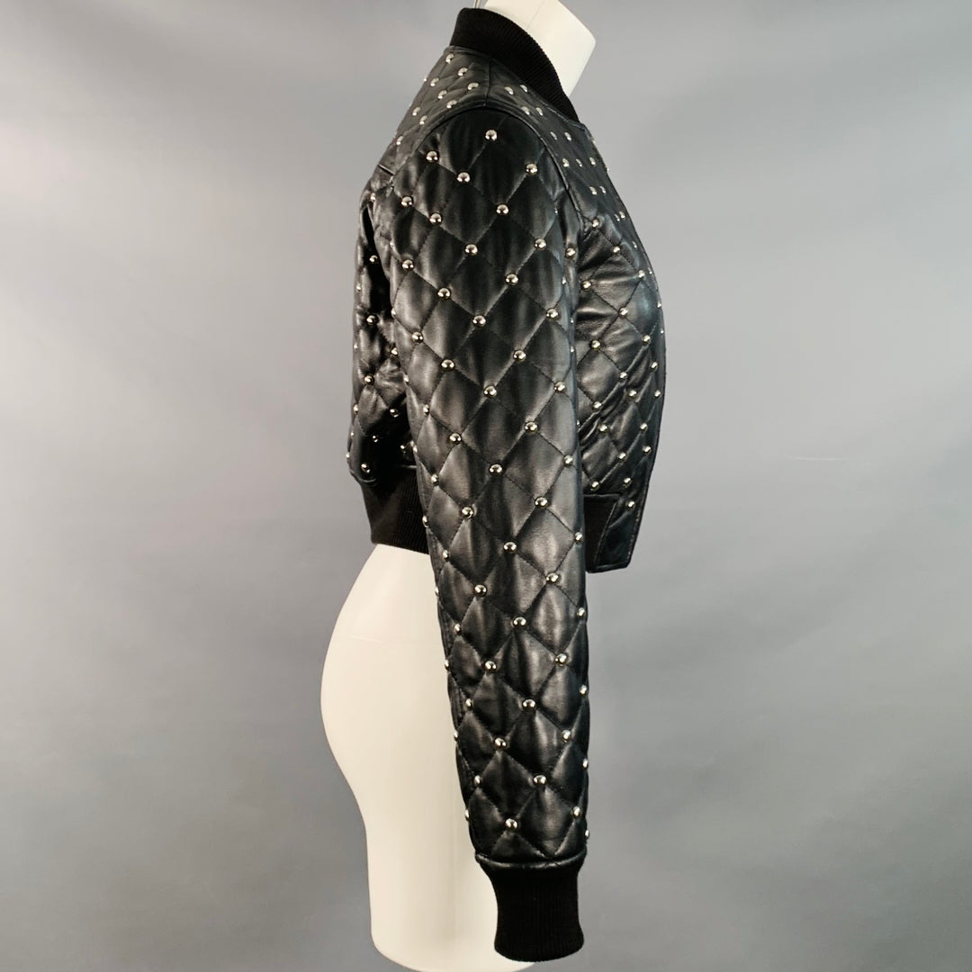 MICHAEL by MICHAEL KORS Size XS Black Quilted Leather Studded Cropped Bomber Jacket