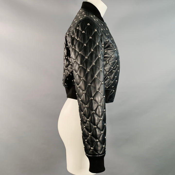 MICHAEL by MICHAEL KORS Size XS Black Quilted Leather Studded Cropped Bomber Jacket