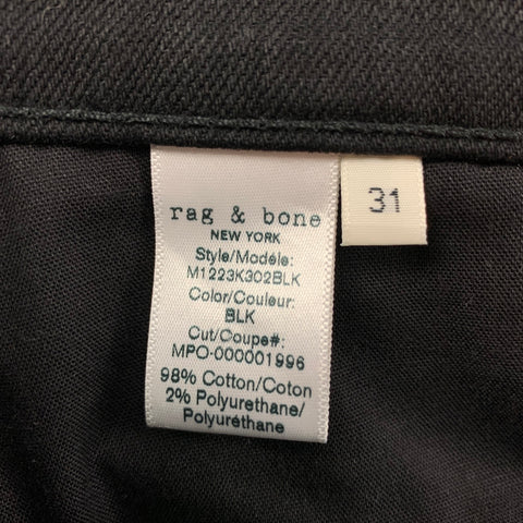 RAG &amp; BONE Taille 31 Jean slim en polyuréthane et coton noir avec braguette boutonnée