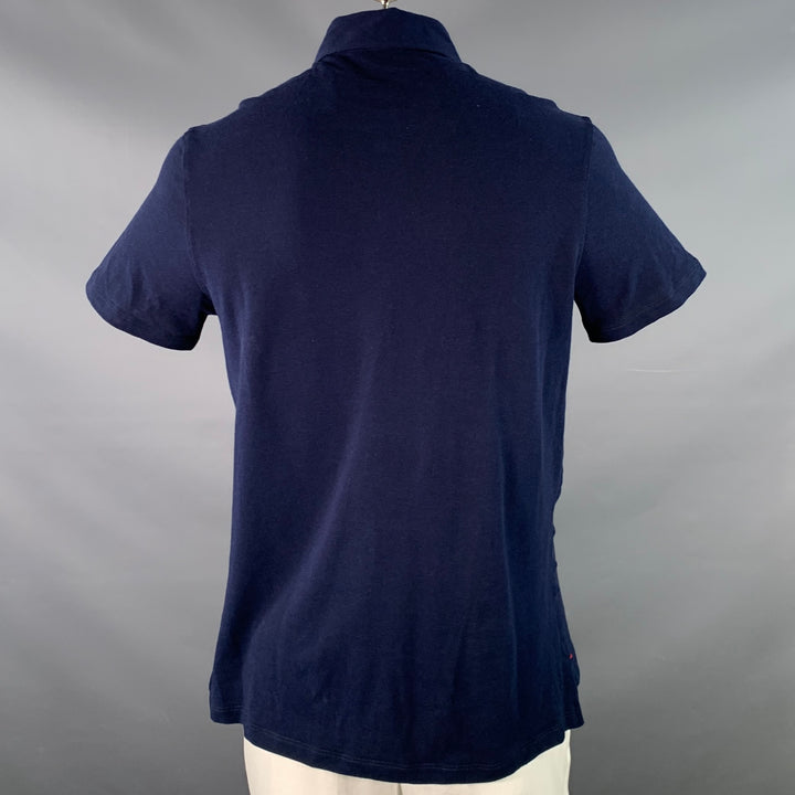 ISAIA Size L Navy Cotton Pique Half Placket Polo