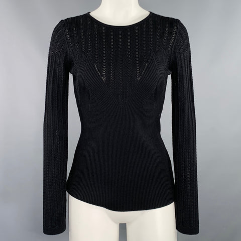 MANOUSH Pull en tricot côtelé noir en mélange de rayonne taille M