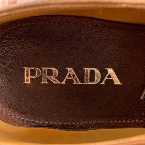 PRADA Size 9.5 Brown Perforated Leather Platform Lace-Up Shoes