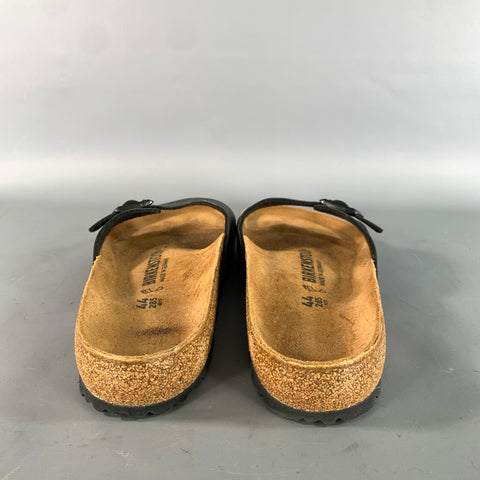 BIRKENSTOCK Size 11 Black Tan Solid Leather Slide Sandals