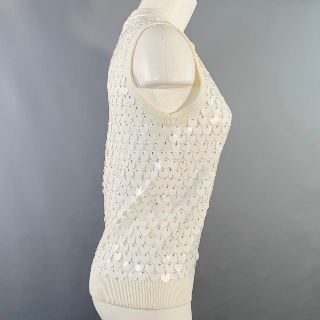 MICHAEL KORS COLLECTION Size XS White Cotton Payette Sequined Sleeveless Dress Top