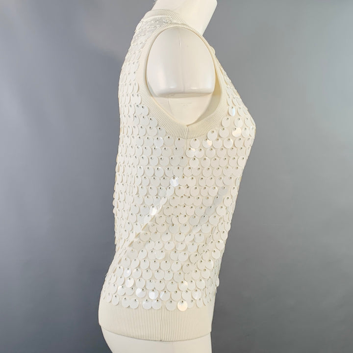 MICHAEL KORS COLLECTION Size XS White Cotton Payette Sequined Sleeveless Dress Top