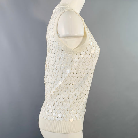 MICHAEL KORS COLLECTION Size XS White Cotton Payette Sequined Sleeveless Dress Top